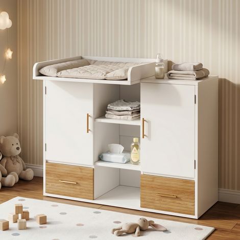 Table à langer multifonctionnelle avec étagères, design ergonomique, blanche, 114 x 53 x 92 cm. (1/4)
