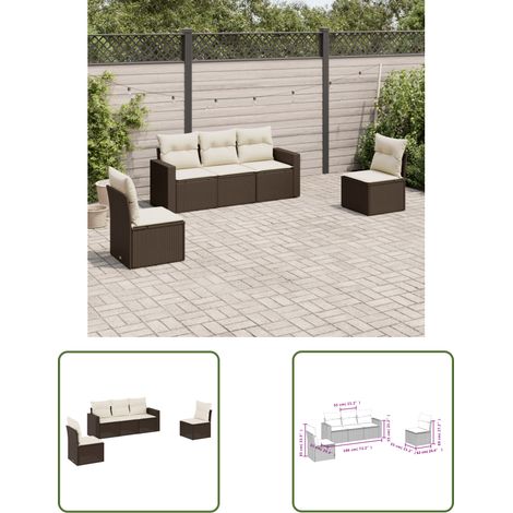 The Living Store 5-tlg. Garten-Sofagarnitur mit Kissen Braun Poly Rattan - Gartensofas - Outdoor Möbel - Lounge Set - Gartenmöbelset - Rattan Sofa
