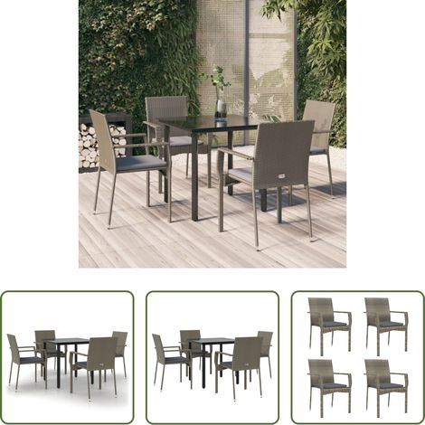 Table de jardin - Ensemble à manger de jardin coussins 5 pcs noir et gris (1/5)