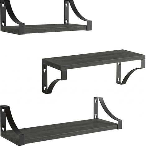 Lot de 3 Etagere Murale, Étagère Murale en Bois Rustique Chambre, Salle de Bains, Salon, Cuisine ou Buanderie, Étagère Murale Bois et Décoration, Noir (1/5)