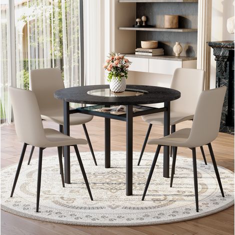 Esstisch Set rund 100 cm mit 4 Stühlen MDF Metall OKMYHOME (1/5)