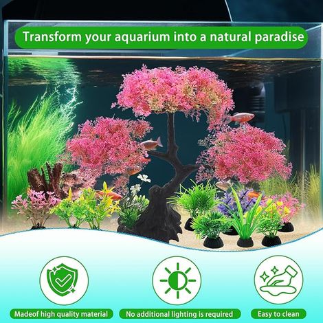 Cherry Tree Aquarium Decoration Set - Artificial Plastic Plants for Fish Tanks Hiding Accessories for Fighters Fish and Fish (1/3)