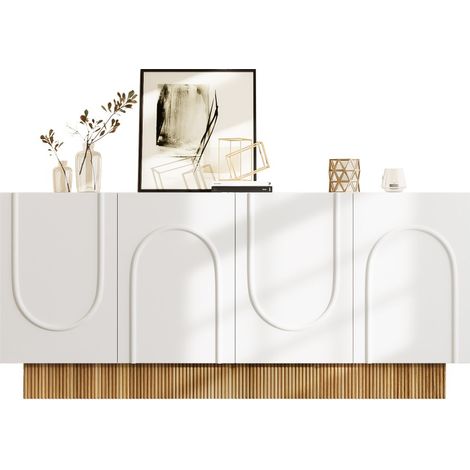 Buffet et enfilade-Design contemporain-Lacqueré blanc 4 portes-Grande capacité de rangement-Structure en U-160x38x75cm (1/5)