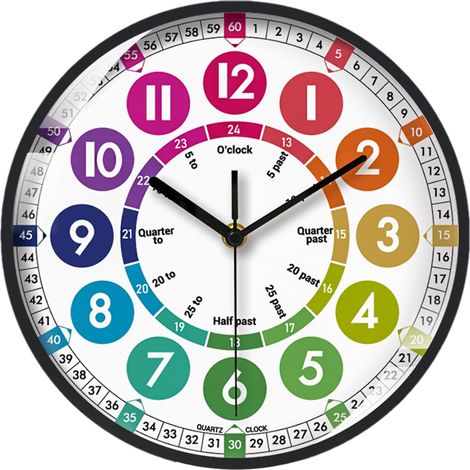 Horloge Pédagogique - Cadran Coloré avec Chiffres Clairs - Mécanisme Quartz Silencieux - Pour Apprentissage de l'Heure - 25 cm (1/5)