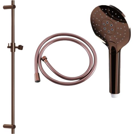 FugaFlow Eccelente Ensemble barre de glissement avec douchette ronde, flexible de douche lisse Cuivre brossé PVD (Cuivre)