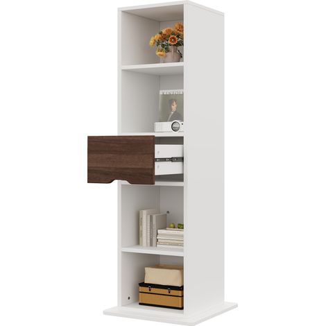 Vitrine pivotante avec miroir pleine hauteur, 4 niches ouvertes, tiroir discret et structure MDF blanche pour petit espace, meuble d’entrée pratique  CHICFURN (1/5)