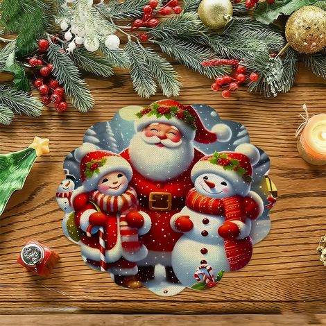 Sets de table de Noël style américain, dessous de plat antidérapants et isolants thermiques pour cuisines de restaurant, résistants aux taches et à l'usure, en stock - Lot de 4 pièces (vinyle) 36 x 36