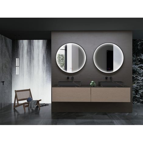 Miroir de salle de bain Led - Miroir rond avec éclairage périmétrique intégré au cadre en aluminium finition noir mat - Série Nepal 70CM Ø