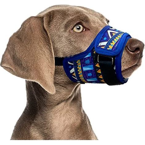 Muselière pour chien – Muselière ajustable, douce et respirante en nylon de style tribal convient aux chiens de petite, moyenne et grande taille anti-morsure et anti-aboiement (bleue taille S) (1/5)