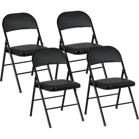 Lot de 4 chaises pliantes noires en simili cuir avec pieds en métal pour bureau et réception (1/5)
