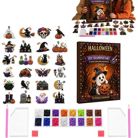 Calendrier Décompte Halloween Peinture en strass fantôme Halloween Déco Figurine Calendrier DIY Ornements D'Arbre Pour Maison Salon Chambre Bureau Entrée Étagère Bureau Fenêtre (1/5)