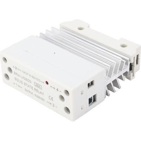 Relais statique monophasé compact avec rail intégré, entrée CC-CC 3-32 V, sortie 5-220 V, 25 A, dissipateur thermique. (1/5)