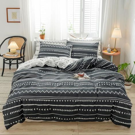 Parure de Lit Géométrique Stries, Housse de Couette 200x200 + 2 Taie d'oreiller 50x75, Linge de Lit - Ensemble de Literie, J (1/4)