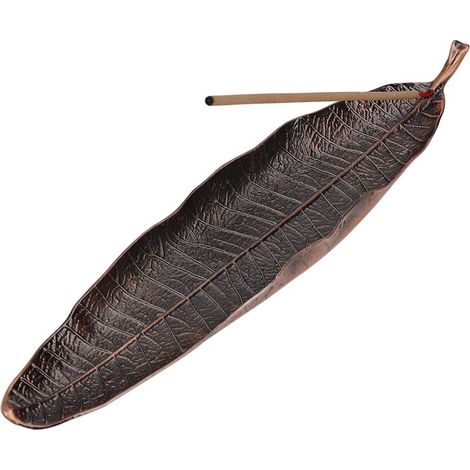 Porte-encens Feuilles en métal Attrape-cendres 26 cm de long Brûleur d'encens (Antique)-Fei Yu (1/5)