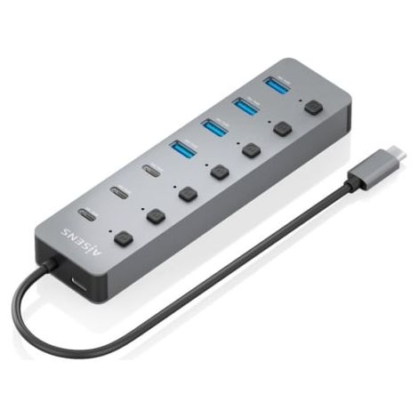 Hub USB Tipo-C 3.2 Aisens ASUC-8P044-GR/ 4xUSB/ 3xUSB Tipo-C/ 1xUSB Tipo-C PD/ Gris