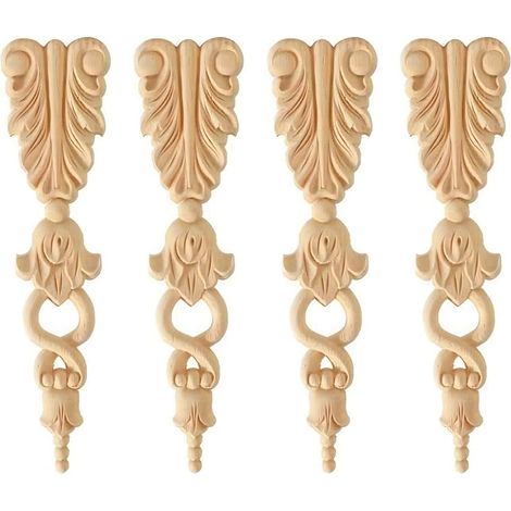4 Pièces Moulure Décorative en Bois, Onlay Applique Sculpté, Objet Décoratif, Décalcomanie pour Sculpture, Ornements pour Meubles (1/5)