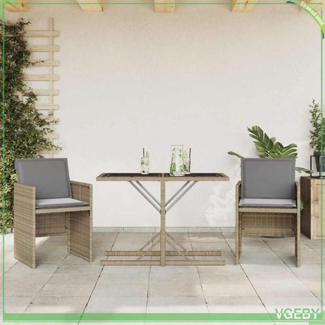 Ensemble de bistro 3 pcs - FAFEICY - 365071 - mélange beige - résine tressée - plateau verre trempé (1/5)