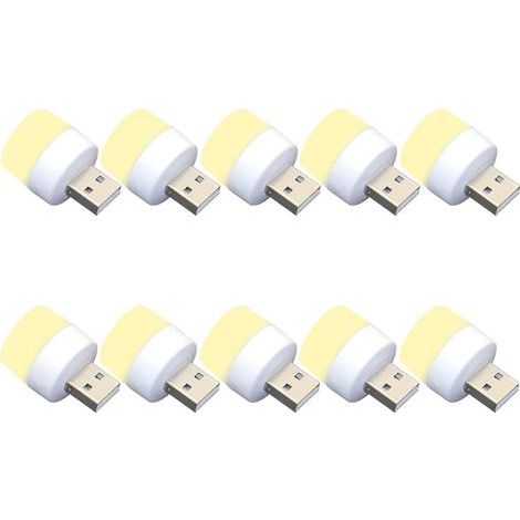 Paquete de 10 luces nocturnas LED, USB, 1W, 5V-1A, 6000K, 110lm, luz cálida (1/5)