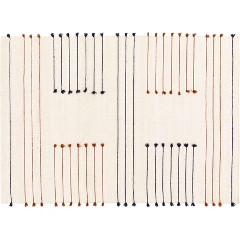 Tapis en laine tissé à la main avec pompons 160 x 230 cm (1/4)