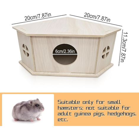 Maison en Bois pour Hamster, Accessoire pour Cage à Rongeurs, Cabane pour Cochon d'Inde,Jouet en Bois Naturel, Convient aux Lapins, aux Gerbilles et aux Cochons d'Inde (1/4)