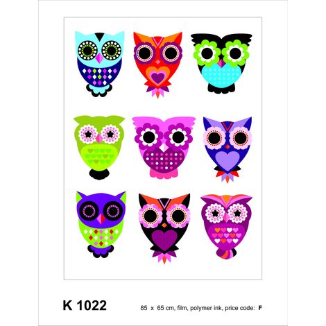 sticker mural hiboux rose, vert et bleu - Sanders & Sanders (1/2)