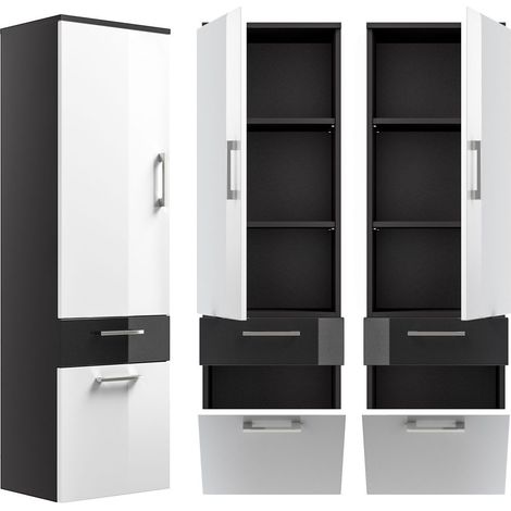 Hochschrank RIMAO-100 Hochglanz weiß, anthrazit, B x H x T ca.: 40 x 134,5 x 30 cm (1/5)