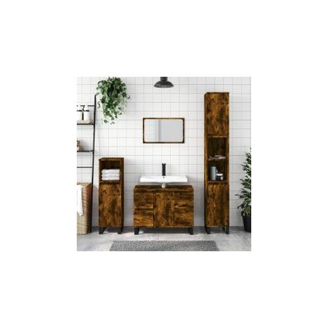 Armoire de bain chêne fumé 30x30x100 bois d'ingénierie (1/5)