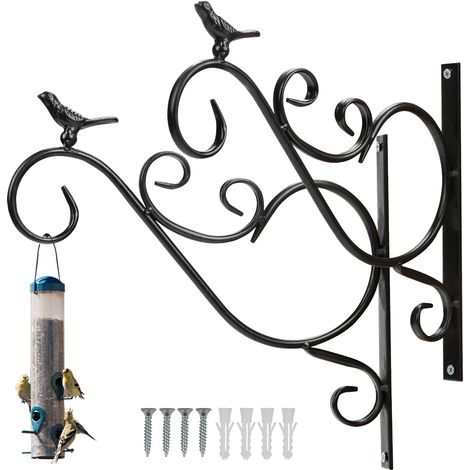 Randaco Gancio per Cesto Appeso da Balcone - Confezione da 2 - Motivo a Foglia - Supporto a Muro in Metallo Nero per Piante da Esterno