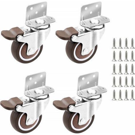 4x Roulettes,25mm pour Meubles Petites Roulette Pivotante avec Frein et Plaque de Montage et Vis (1/4)
