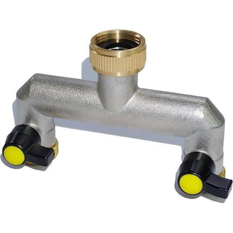 Raccord Tuyau Arrosage - Séparateur En Laiton 3/4 Pouces - 2 Voies Avec Robinets Individuels - Pour Jardin Et Arrosage Extérieur - 1 Pièce (1/5)