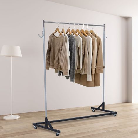 Portant à vêtements industriel Z-base – Métal robuste 600 lb – Barre extra longue – Hauteur réglable – Roulettes verrouillables – Entrée, maison ou magasin – 165×61×180cm – Base noire + tige argentée (1/5)