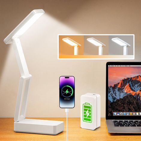Lampe LED Rechargeable Sans Fil Pliable Portable Lampe de Table Pliable 6000mAh, 3 Couleurs Lumière Dimmable Pour Bureau et Chevet (1/5)