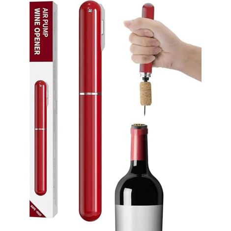 Apribottiglie a pressione d'aria 2 in 1 con tagliacapsule, apribottiglie per vino, apribottiglie con pompa ad aria facile da aprire, cavatappi da viaggio portatile, cavatappi per vino portatile, rosso