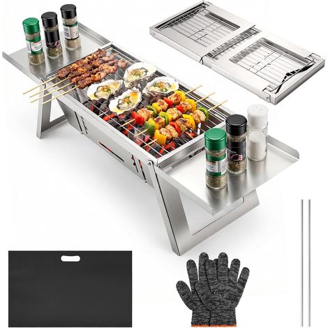 Mini barbecue charbon pliable portable pour jardin terrasse pique-nique Barbecue de table avec réglage de chaleur à 4 niveaux, pour vos sorties et activités de plein air entre amis voyage (1/5)