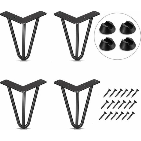 Satz mit 4 Tischfüßen 10 cm Möbelbeine DIY für Esstisch, niedrigen Schreibtisch, schwarz + Fußschutz und Schrauben