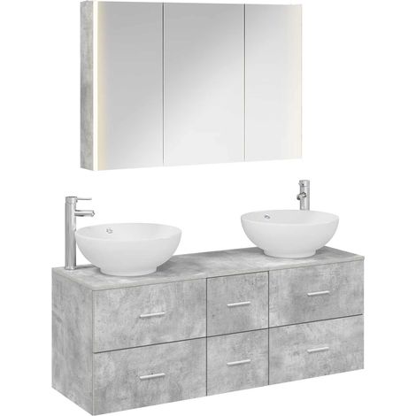 Ensemble de mobilier de salle de bain 4 pcs Gris béton vidaXL (1/5)