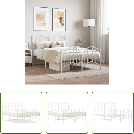 vidaXL Lit avec tête et pied - Cadre de lit métal sans matelas et pied de lit blanc 120x190 cm (1/5)