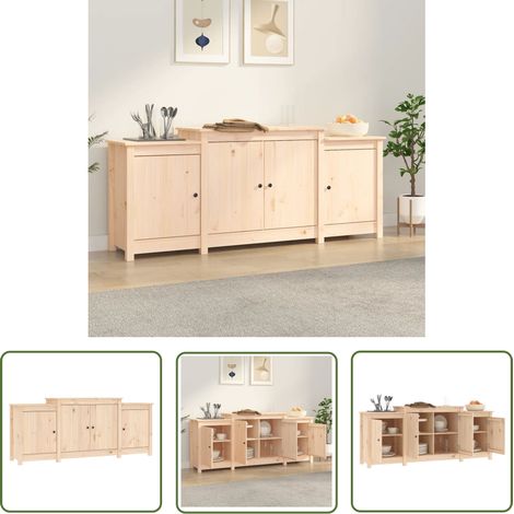 The Living Store Buffet 164x37x68 cm Bois massif de pin - Buffet - Meuble De Rangement - Armoire - Commode - Bois Massif (1/5)