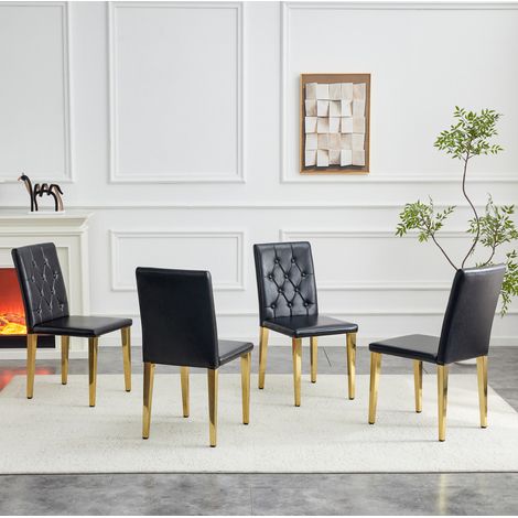 Sillas comedor 4 unidades PU negro patas doradas OKMYHOME (1/5)