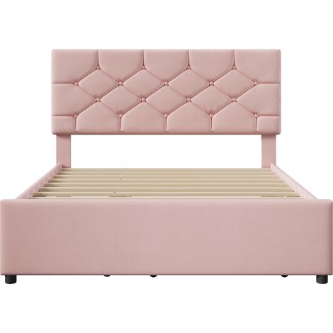Polsterbett 140x200 cm mit Lattenrost und Gästebett, rosa, Samt und MDF (1/5)