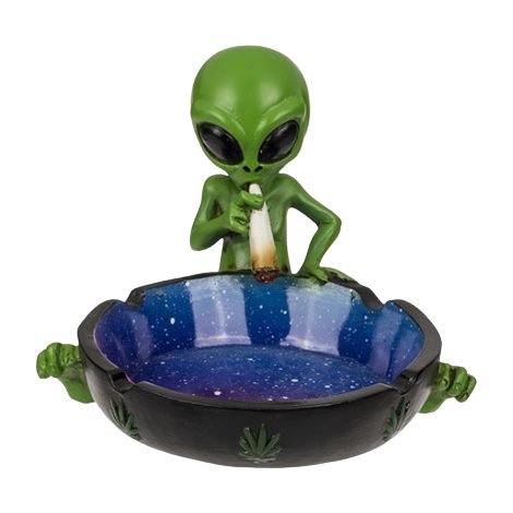 Cenicero redondo con extraterrestre sosteniendo un porro (1/2)