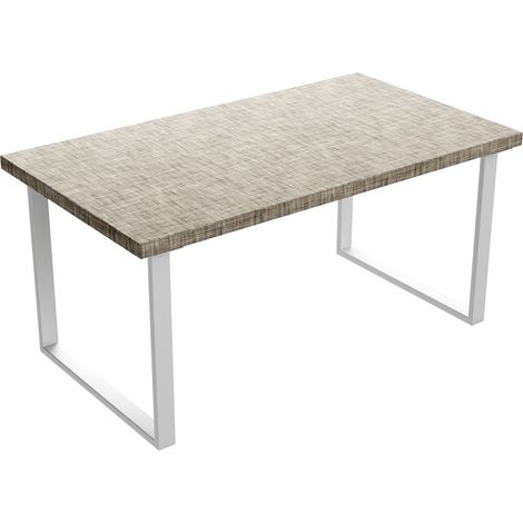 Esstisch aus Holz und Metall mit weißen quadratischen Beinen 220x100 cm Struktur-Grau