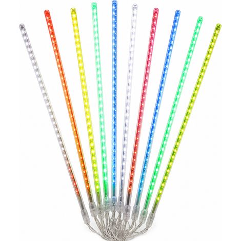 Guirlande LED Pluie de Météores Multicolore, 10 Tubes avec Alimentation, 6 W, Décoration de Noël Extérieure (1/5)