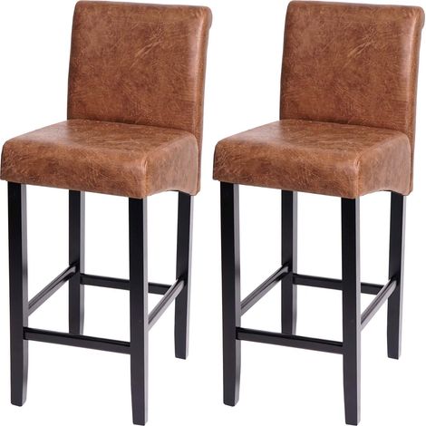 Lot de 2 tabourets de bar HWC-C33, similicuir - aspect daim marron, pieds foncés (1/5)