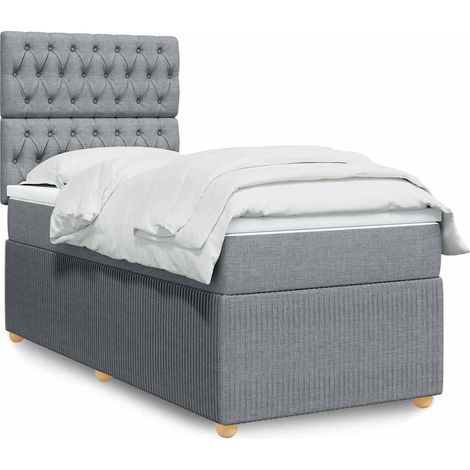 Boxspringbett mit Matratze Hellgrau 90x200 cm Stoff