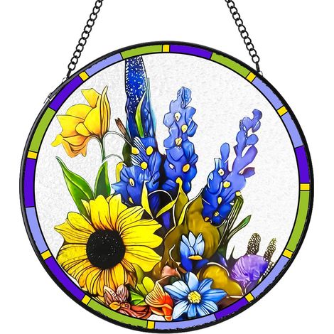 Attrape-soleil vitrail rond – Suspension décorative pour maison, cadeau femme homme maman papa, Diamètre : 9 cm (1/4)