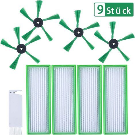 9 Stück Zubehör für Vorwerk Kobold VR200 VR300 Saugroboter - Ersatzteile 4 HEPA Allergiefilter, 4 Seitenbürsten, 1 Kleine Bürste - Ersatzset passend für Vorwerk Kobold VR 200, NICHT Original