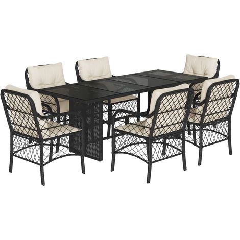 Maison Exclusive - Set de comedor de jardín 7 pzas y cojines ratá (1/5)