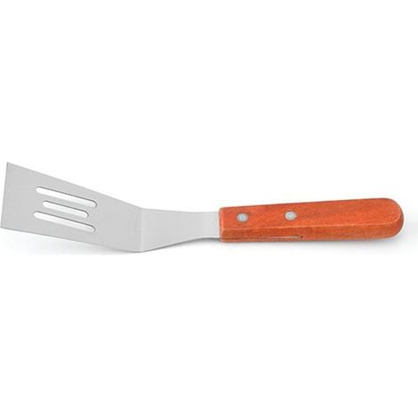 Spatule en acier inoxydable, spatule métallique pour poêle en fonte, spatule à griller avec manche en bois, pelle élastique (1/5)