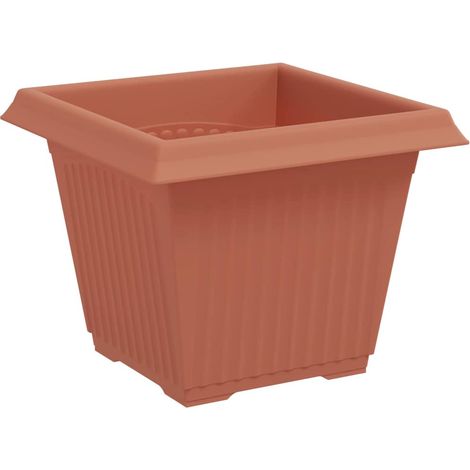 Lot de 24 pots de fleurs carrés design minimaliste intérieur extérieur 43 x 43 x 33 cm en plastique rouge brique (1/5)